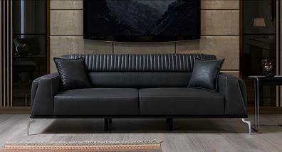 Schwarzes Ledersofa Moderner 3-Sitzer Wohnzimmer Sitzcouchen Stoffmöbel