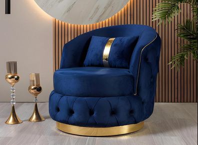 Blauer Chesterfield Sessel Edelstahlgestell Wohnzimmer Polster Möbel