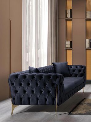 Schwarzer Chesterfield Dreisitzer Luxuriöse Wohnzimmer Edelstahl Couch