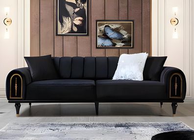 Schwarzer Dreisitzer Wohnzimmer Polstercouch Designer 3-Sitzer Möbel