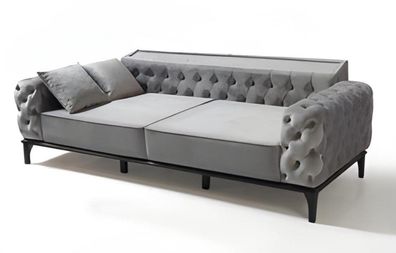 Graue Chesterfield Couch Moderner 3-Sitzer Stoffsofas Polstercouchen