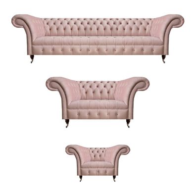 Komplette Rosa Chesterfield Sitzgarnitur Polster Viersitzer Textil Sessel