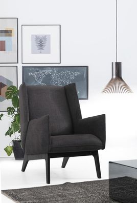 Sessel Ohrensessel Cocktailsessel Stoff Wohnzimmer Grau Modern Design