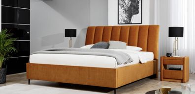 Schlafzimmer Set Orange Bett Elegantes 2x Nachttische Komplett Set Luxus 3tlg