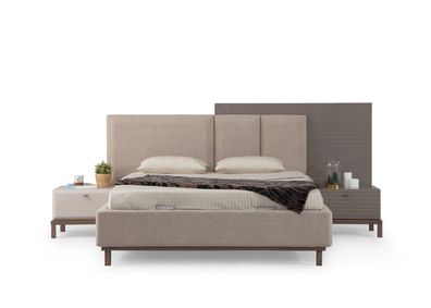 Designer Beige Schlafzimmer Möbel Exklusives Polsterbett 2x Nachttische