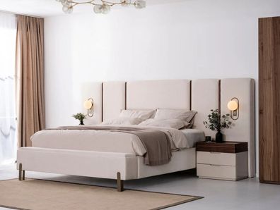 Luxuriös Komplett Schlafzimmer Möbel Set Bett mit Bank 2x Nachttische 3tlg