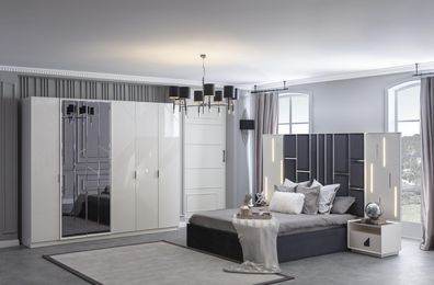 Moderne Schlafzimmer Garnitur Möbel 2x Nachttische Schrank Bett 4tlg