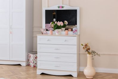 Moderne Weiße Kinderzimmer Kommode Jugendzimmer 4-Türige Anrichte Spiegel