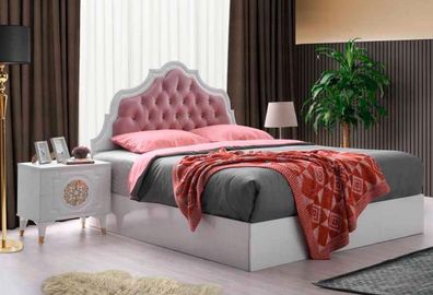 Weiß-Rosa Schlafzimmer Möbel Chesterfield Bett 2x Holz Nachttische 3tlg