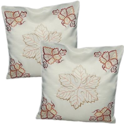 2er Set Kissenbezug Herbst 40x40 Kissenhülle Hossner Blätter Kissen Dekokissen
