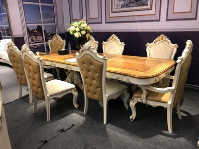 Königlicher 7tlg. Esszimmer Garnitur Set Barock Rokoko Tisch 6x Stühle Stuhl neu