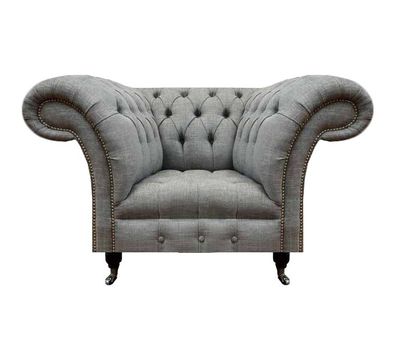 Luxus Sitz Textil Sessel Wohnzimmer Chesterfield Polstermöbel Grau