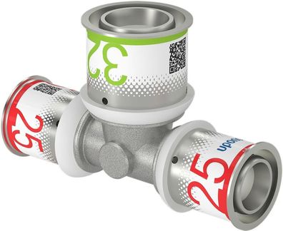 Uponor T-Stück S-Press PLUS reduziert aus Messing, verzinnt 25x32x25mm