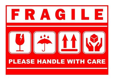 10 Stück Fragile Zerbrechlich- Handle with care-Sticker Label Aufkleber 90x50mm