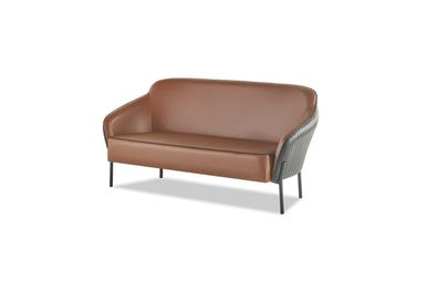 Sofa 2-Sitzer Braun Schwarz Zweisitzig Modern Couch Ledersofa Edelstahl