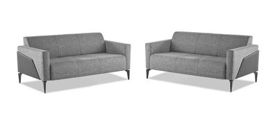 Moderner Sofa-Set 3-Sitzer Grau Edelstahl Modern Couch Textil Leder Holz