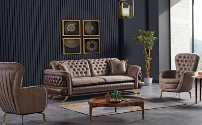 Designer Sofagarnitur 3 + 3 + 1 Sitzer Couch Polster Sitzgarnitur Set Chesterfield