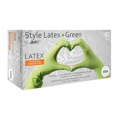 STYLE LATEX GREEN, Latex-Untersuchungshandschuh, puderfrei, grün, Gr. M | Box (100 St