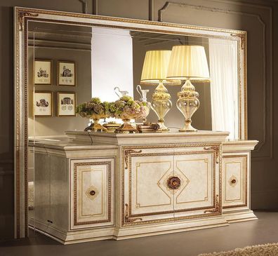 Klassische Kommode Anrichte mit Spiegel xxl Schrank Sideboard Italienische Möbel