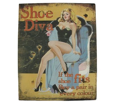 Blechschild, Reklameschild Shoe Diva, Pin-Up Wandschild 25x20 cm