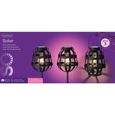 Lumineo Solar-Laternen Schwarz Ø 14 cm 3er Set - Metall