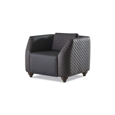 Sessel Schwarz Lehnsessel Modern Polster Leder Kissen 1-Sitzer Holz