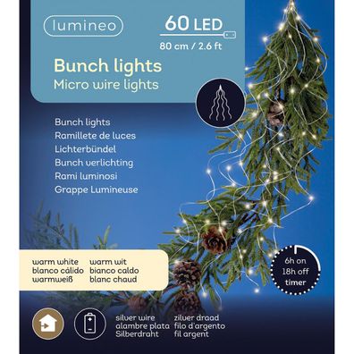 Lumineo Batterie Micro LED Lichterkette Lichterbündel 80 cm 60 Lichter warmweiß