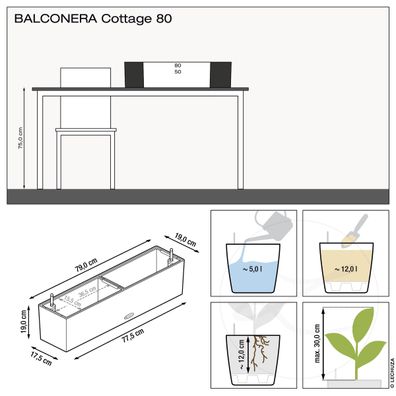 Lechuza® Blumenkasten Balconera Cottage 80 Granit All-in-One