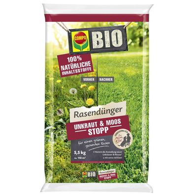 COMPO BIO Rasendünger Unkraut & Moos Stopp 5,5 kg für 110 m²