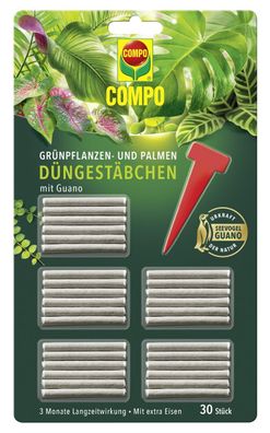 COMPO Grünpflanzen- und Palmen Düngestäbchen mit Guano 30 Stück