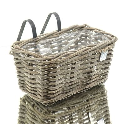 VAN DER LEEDEN Balkonkorb Rattan Grau rechteckig Folienauskleidung 30 x 18 cm