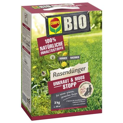 COMPO BIO Rasendünger Unkraut & Moos Stopp 3 kg für 60 m²