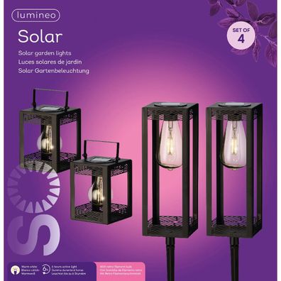 Lumineo Solar-Laternen Schwarz 4er Set - Metall