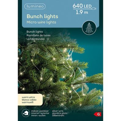 Lumineo Micro LED Lichterbündel Lichterkette 190 cm 640 Lichter warmweiß