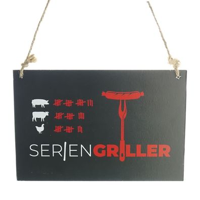 Riffelmacher BBQ-Schild Seriengriller schwarz zum Hängen 18 x 12 cm - Holz