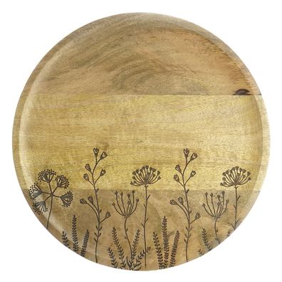 Riffelmacher Dekoteller mit Blumenwiesenmotiv Natur poliert Ø 30 cm - Holz