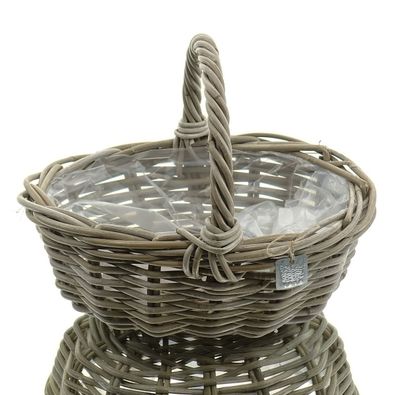 VAN DER LEEDEN Rattan Henkelpflanzkorb Grau mit Folienauskleidung 36 x 28 cm