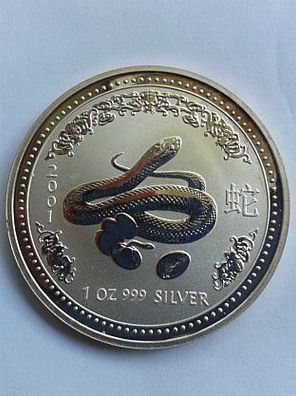 1$ 2001 Australien Lunar Schlange snake 1 Dollar 2001 Schlange 1 Unze 999er Silber