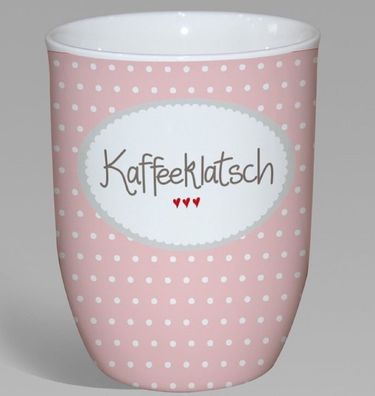 MEA LIVING Henkel Becher 500ml Spruch Kaffeeklatsch Tasse rosa Punkte Herz weiß