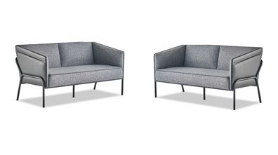 Sofa-Set 2-Sitzer Sofas Grau Modern Ledesofas Textil Edelstahl Sitzmöbel