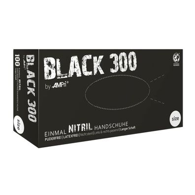 Black 300 Nitril, Nitril-Untersuchungshandschuh, puderfrei, schwarz, Gr. L | Box (100