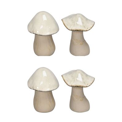 4tlg. Pilz ANTON creme braun aus Porzellan Herbstdeko natürlich (2x 2 Motive)