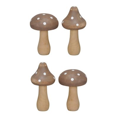 4tlg. Holzpilz LITTLE DOT braun weiß H9cm gepunktet Dekopilz Herbstdeko (2x je M