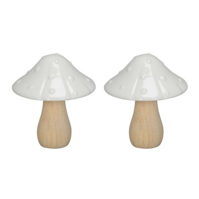 2tlg. Pilz MAGIC natur weiß aus Holz und Porzellan H11cm Dekopilz Herbst Deko