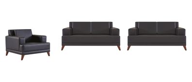 Komplett Sitzmöbel 2-Sitzer Sessel Schwarz Modern Polster Kissen Leder