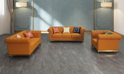 Chesterfield Wohnzimmer Couch Sofa Set Luxus Garnitur 3 + 2 + 1 Orange Neu