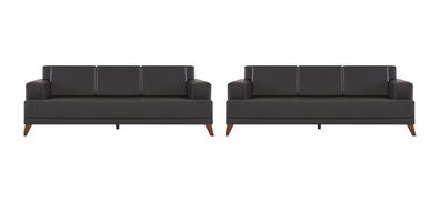 Ledersofas Modern Couch 3-Sitzer Schwarz Polster Kissen Leder Holz