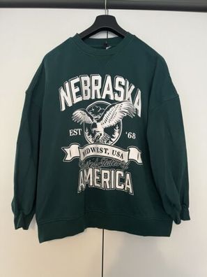 Divided by H&M Damen Sweatshirt Pullover Größe XL Nebraska USA Grün Neuwertig