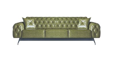 Sofa 3-Sitzer Leder Grün Ledersofa Klassisch Chesterfield Polster Kissen