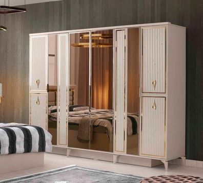 Rechteckig Beige Einfarbig Kleiderschrank Schlafzimmer Modern Stil Design